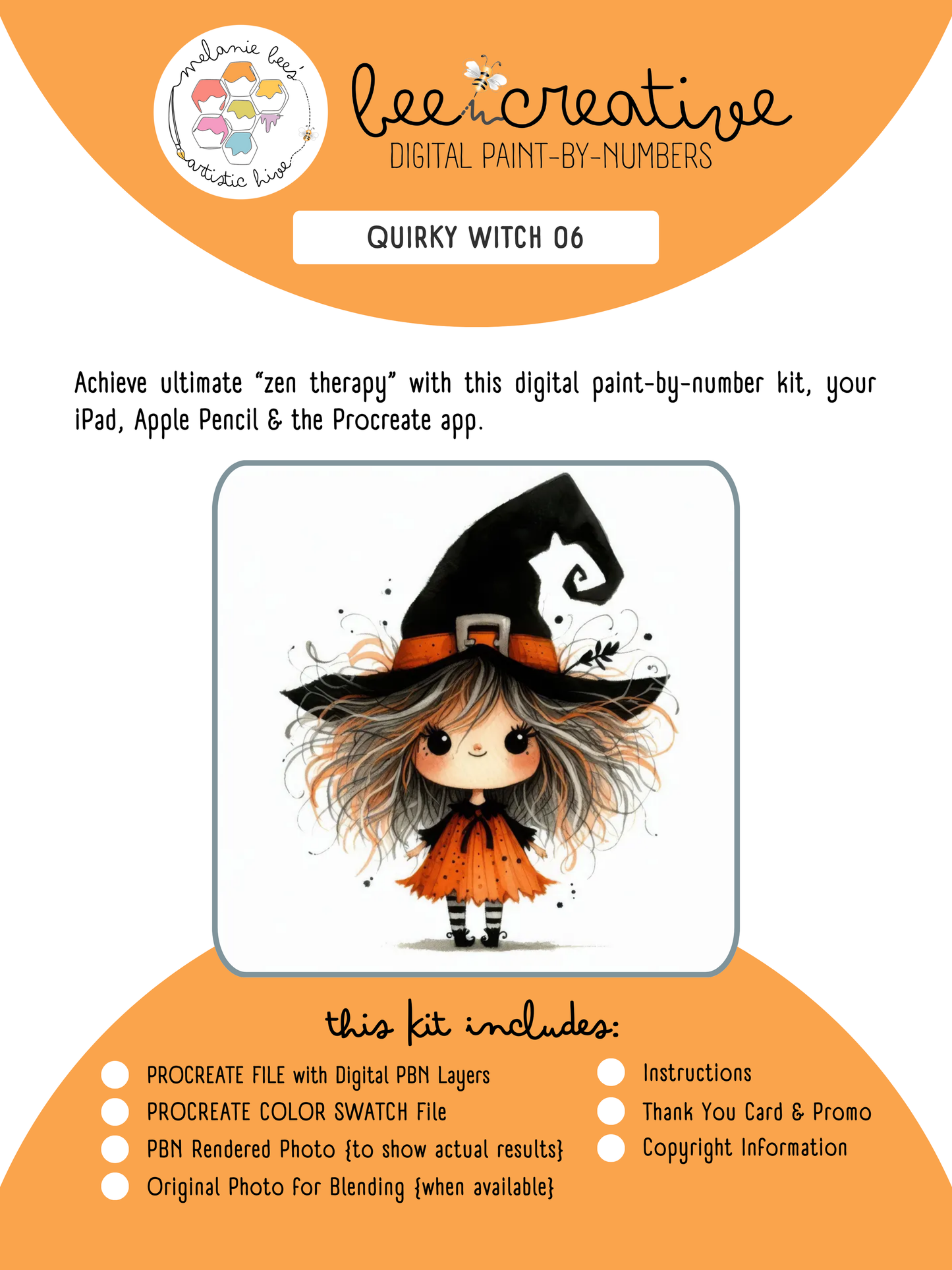 BEE CREATIVE Digital Paint by Number Kit {for Procreate} - QUIRKY WITCH 06