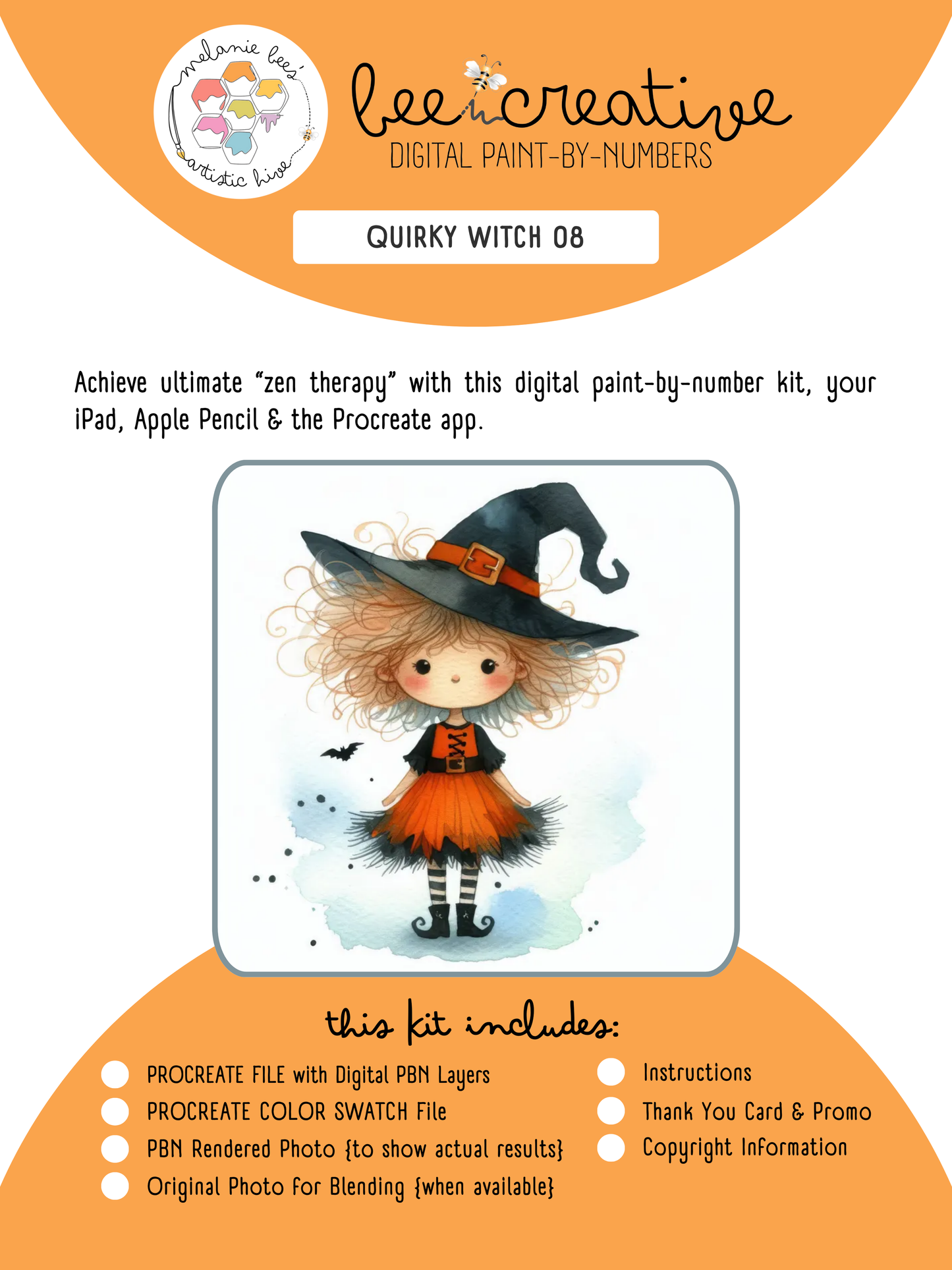 BEE CREATIVE Digital Paint by Number Kit {for Procreate} - QUIRKY WITCH 08