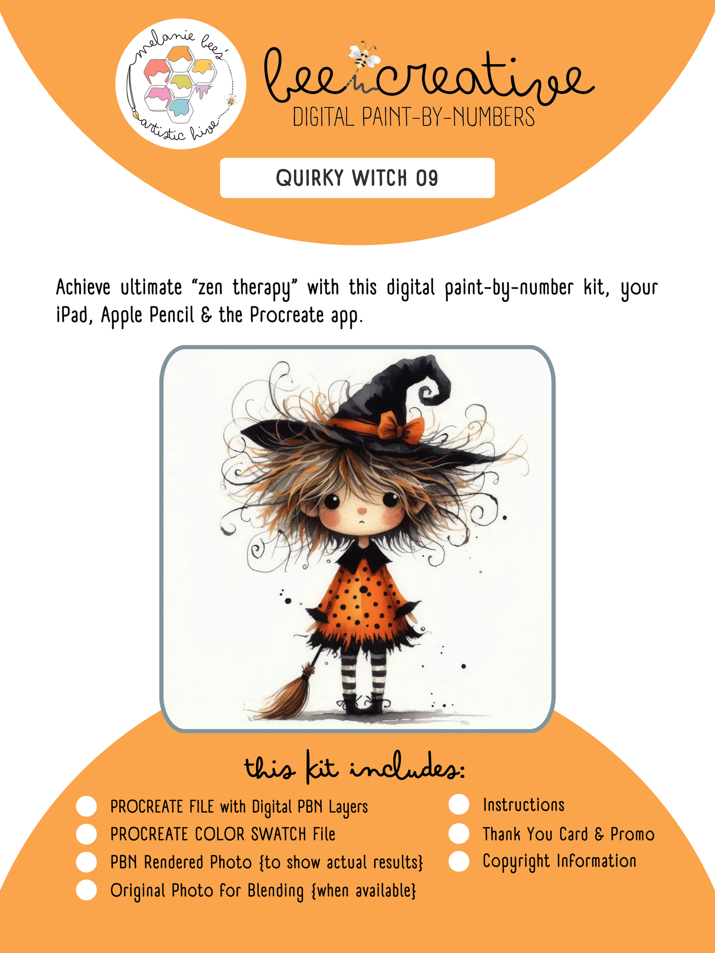 BEE CREATIVE Digital Paint by Number Kit {for Procreate} - QUIRKY WITCH 09