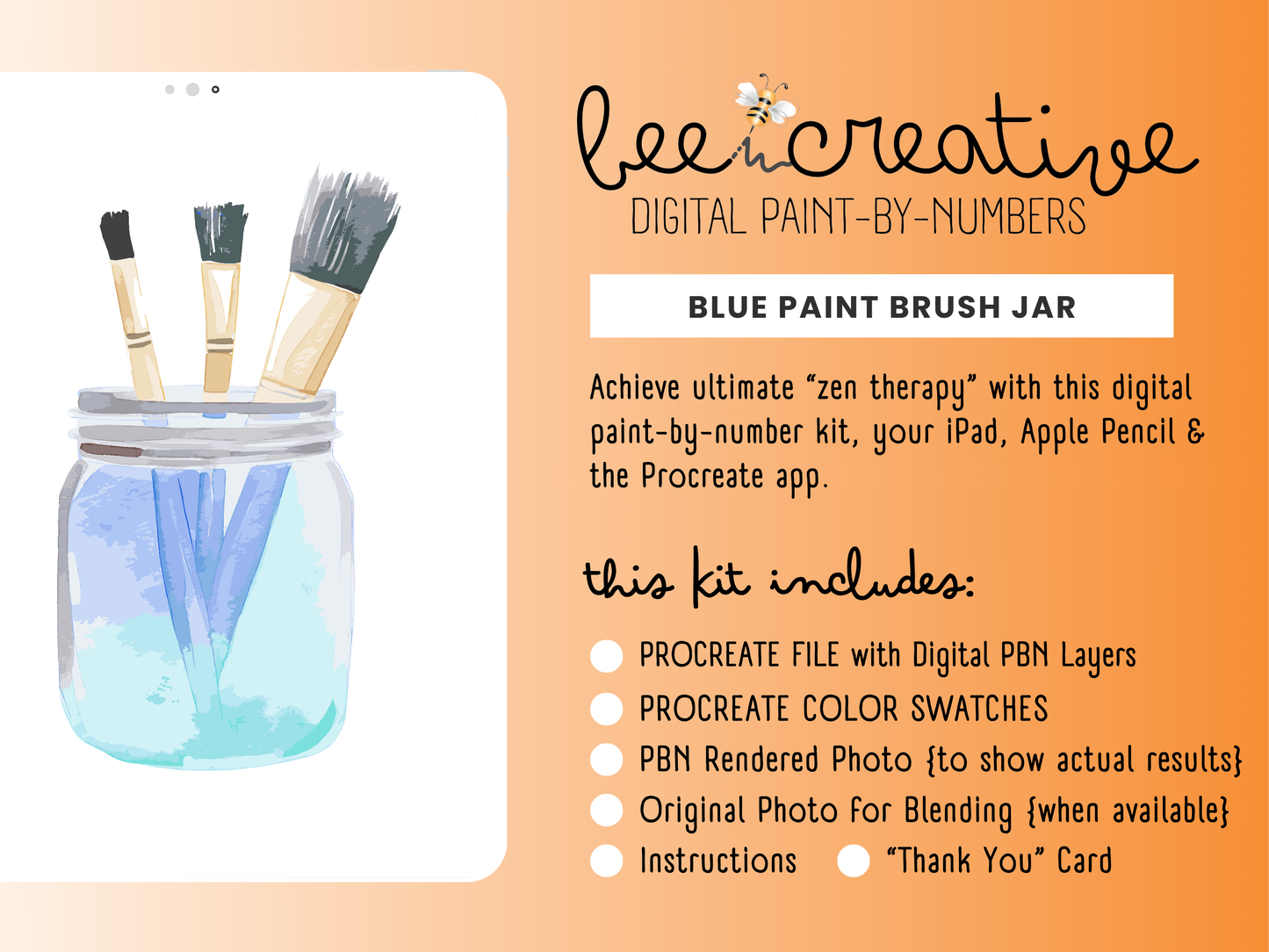Kit de pintura digital por números BEE CREATIVE {para Procreate} - Tarro de pincel azul