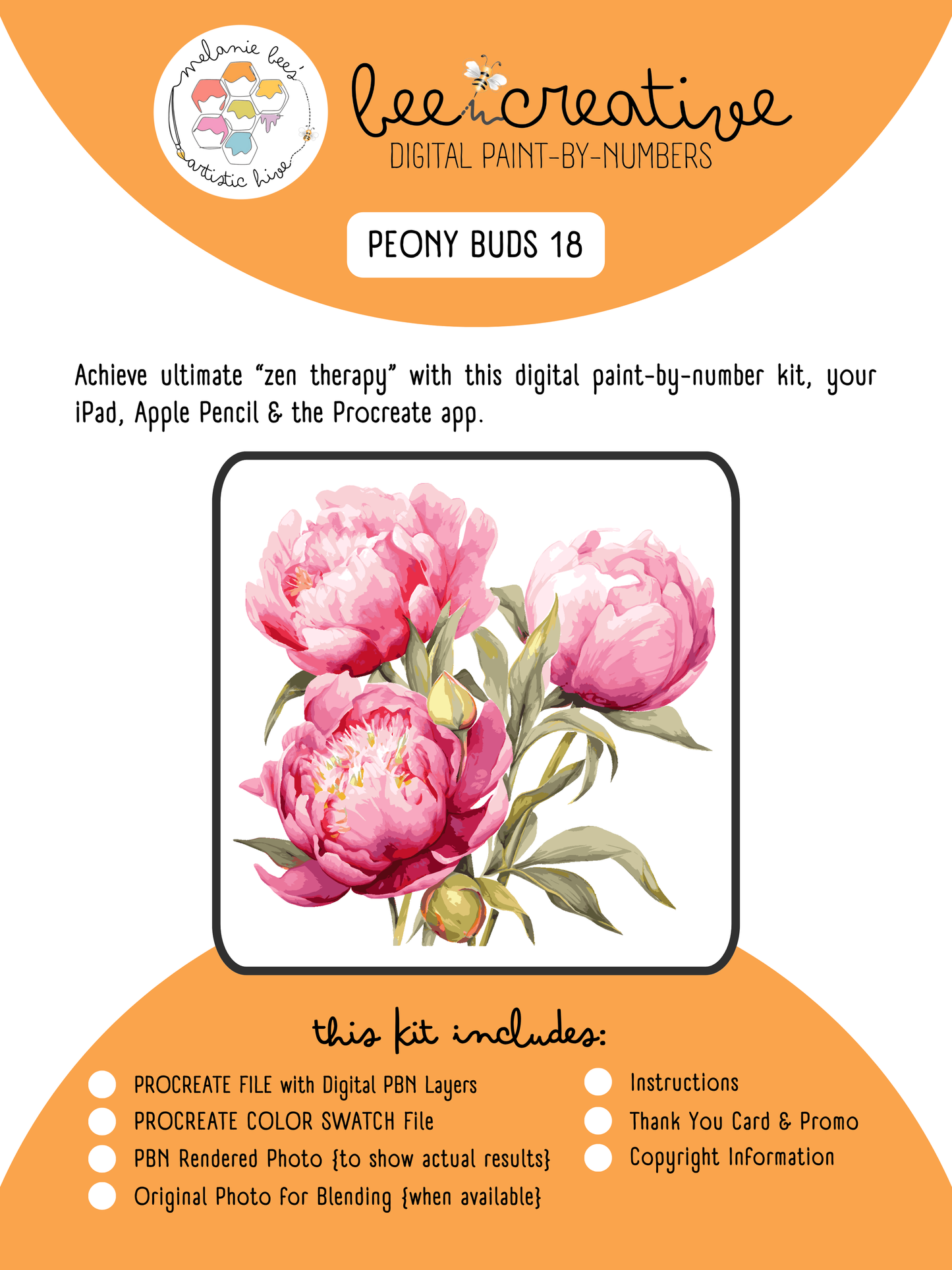BEE CREATIVE Digital Paint by Number Kit {for Procreate} - PEONY BUD 18