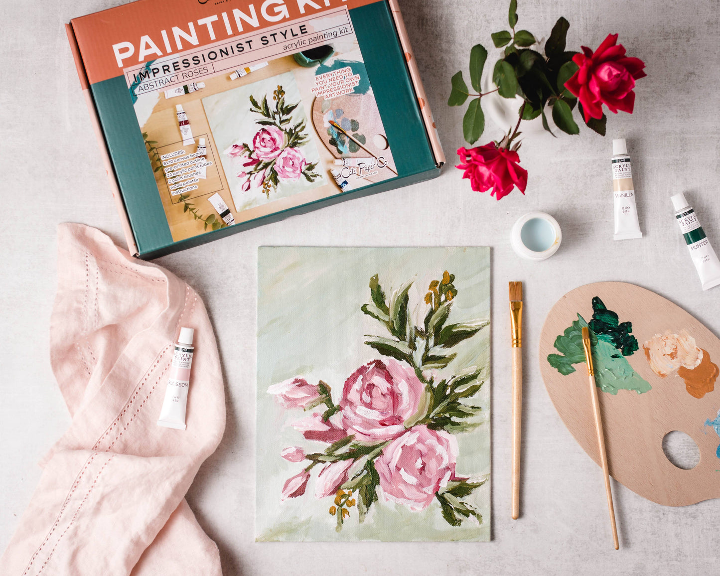 Cate Paper Co - Kit de pintura impresionista ROSAS ABSTRACTAS {NO es una pintura por números}