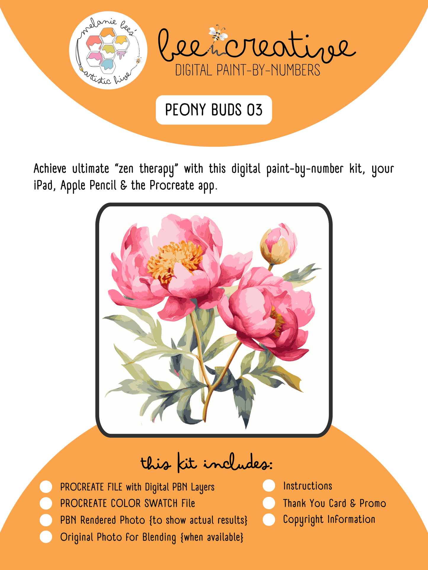 BEE CREATIVE Digital Paint by Number Kit {for Procreate} - PEONY BUD 03