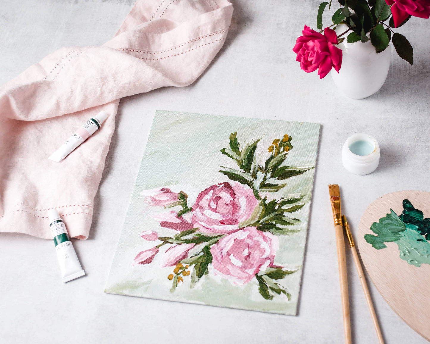 Cate Paper Co - Kit de pintura impresionista ROSAS ABSTRACTAS {NO es una pintura por números}