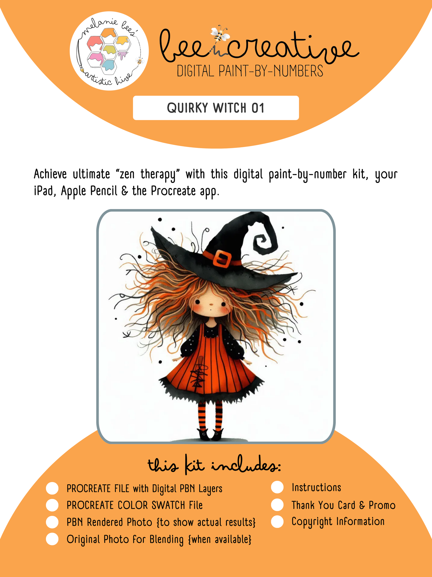BEE CREATIVE Digital Paint by Number Kit {for Procreate} - QUIRKY WITCH 01