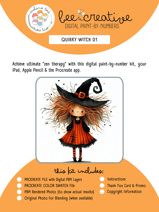 BEE CREATIVE Digital Paint by Number Kit {for Procreate} - QUIRKY WITCH 01