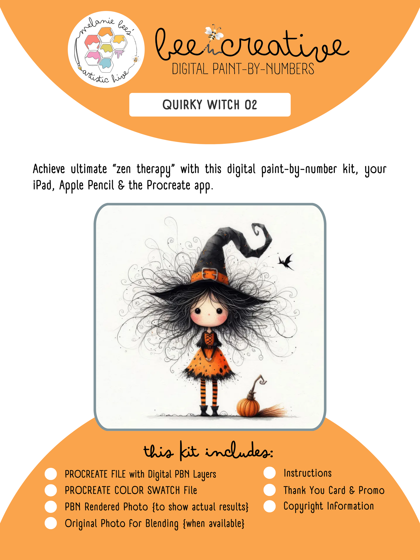 BEE CREATIVE Digital Paint by Number Kit {for Procreate} - QUIRKY WITCH 02