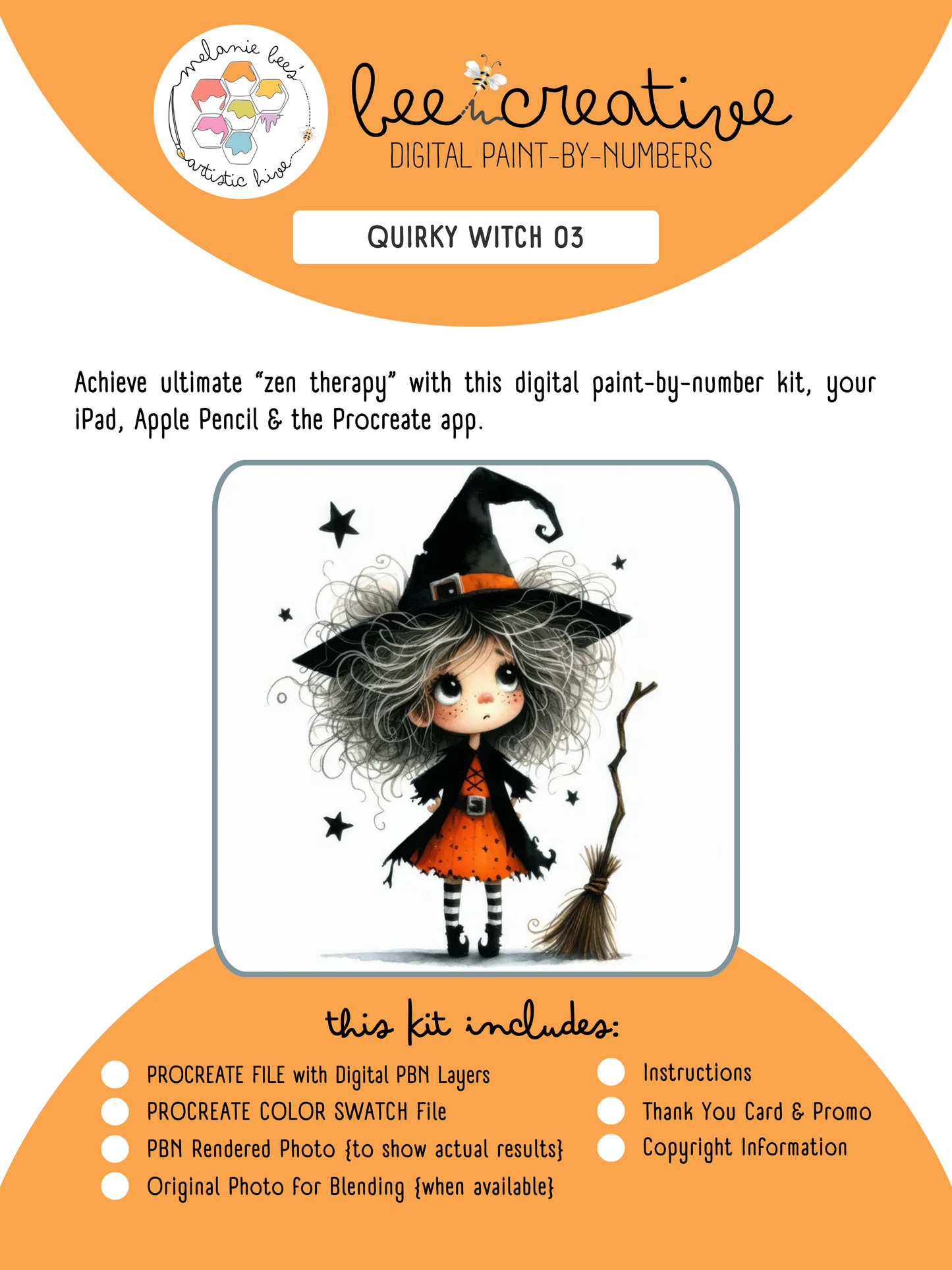 BEE CREATIVE Digital Paint by Number Kit {for Procreate} - QUIRKY WITCH 03