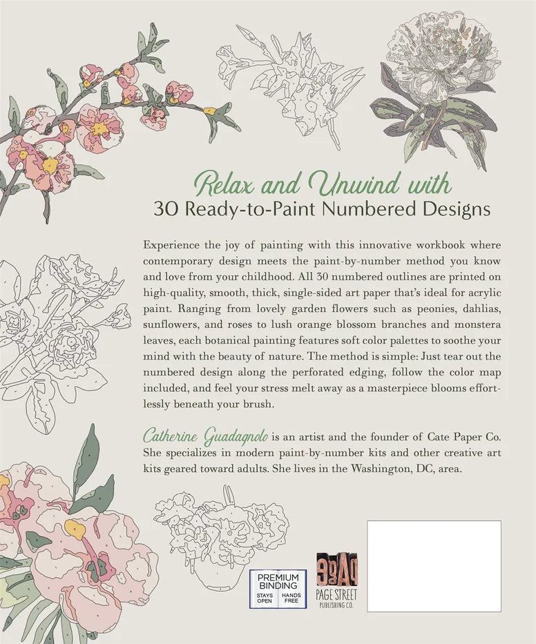 Cate Paper Co. PAQUETE - LIBRO DE BOTÁNICOS PARA PINTAR POR NÚMEROS Y SET DE 24 PINTURAS ACRÍLICAS EN TUBO
