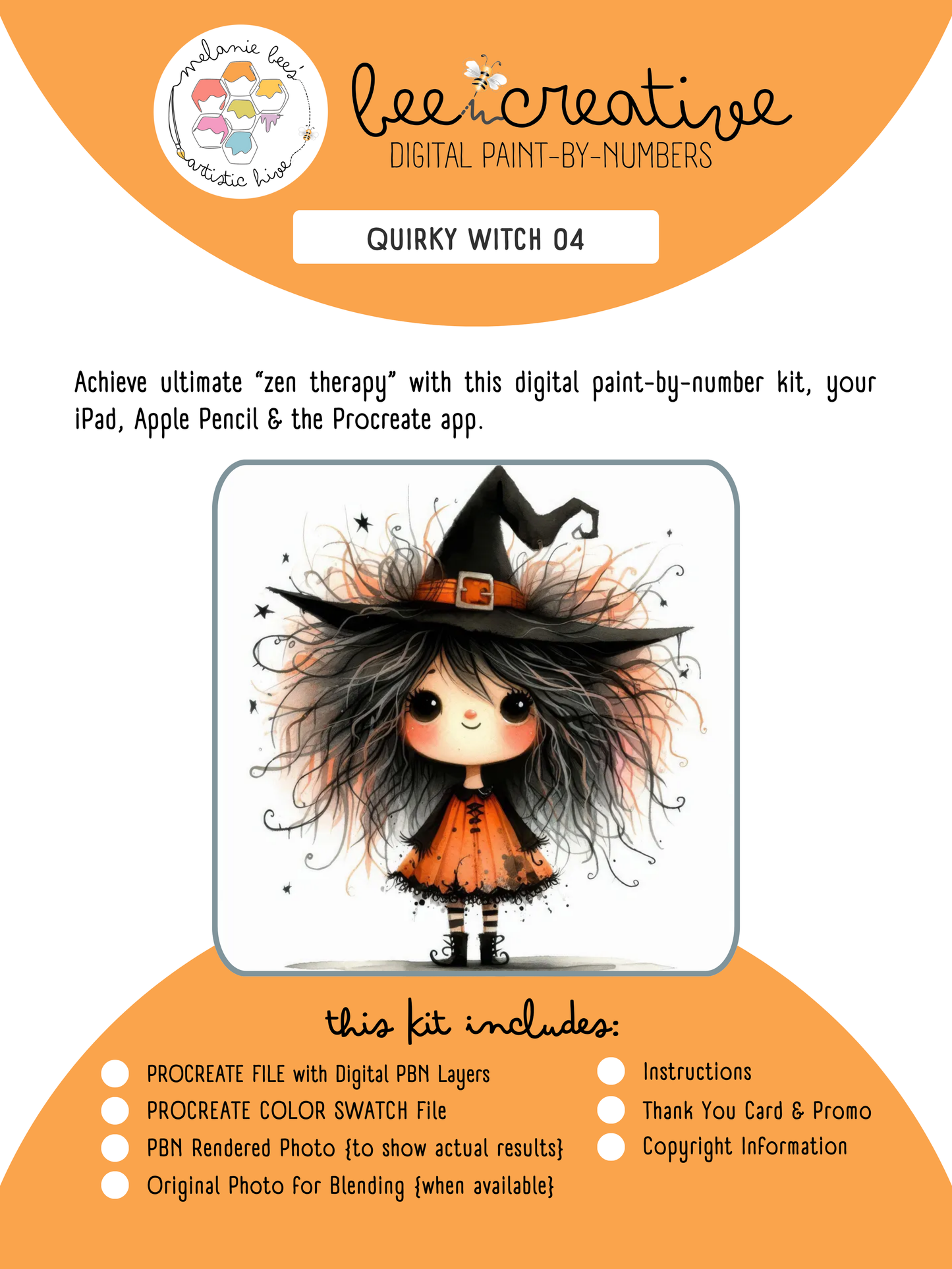 BEE CREATIVE Digital Paint by Number Kit {for Procreate} - QUIRKY WITCH 04