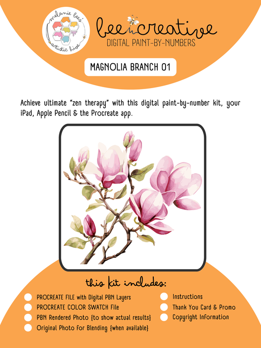 BEE CREATIVE Digital Paint by Number Kit {for Procreate} - MAGNOLIA BRANCH 01