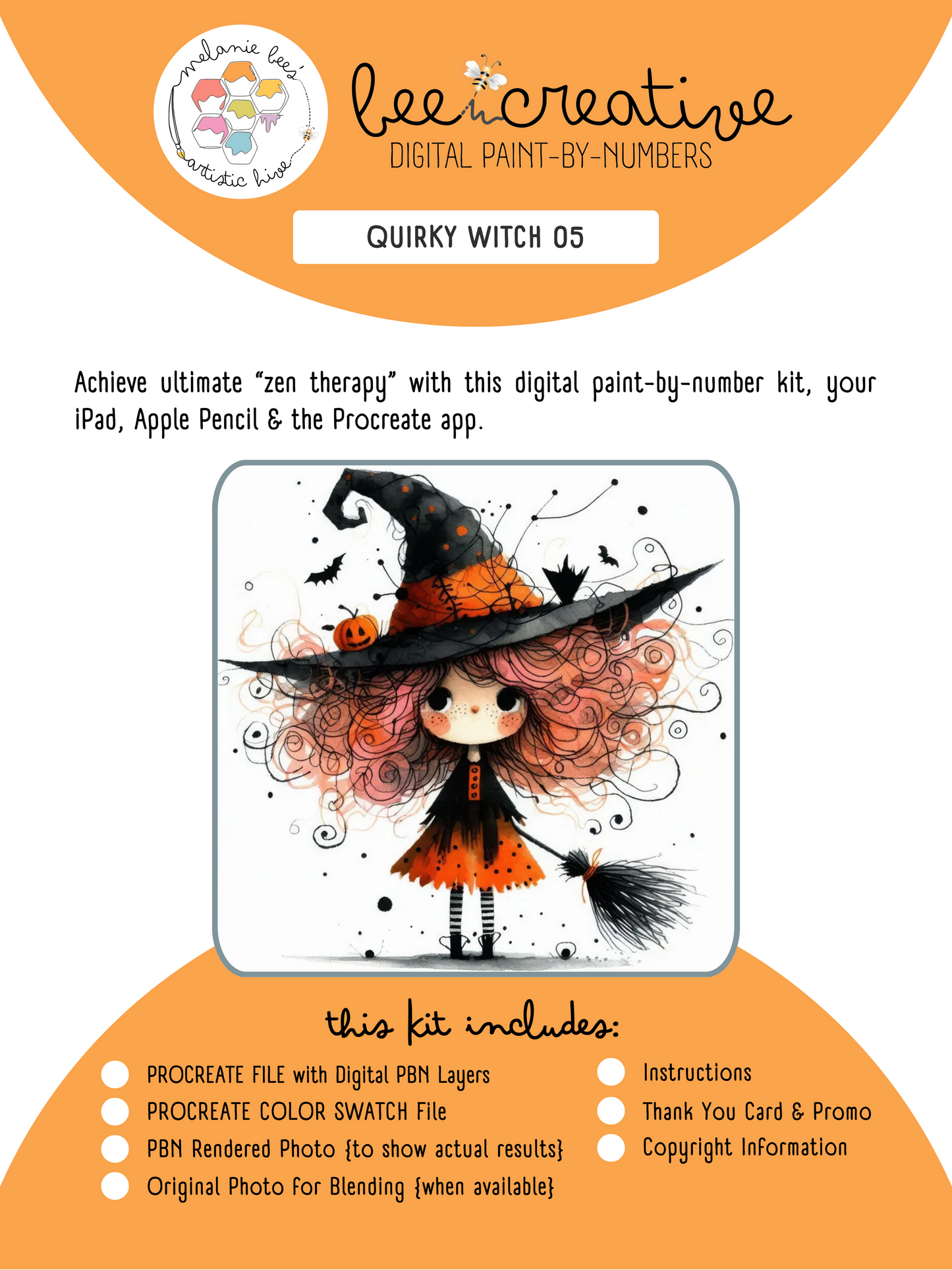 BEE CREATIVE Digital Paint by Number Kit {for Procreate} - QUIRKY WITCH 05