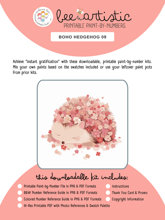 BEE ARTISTIC Printable Paint by Number PBN Kit - BOHO HEDGEHOG 09