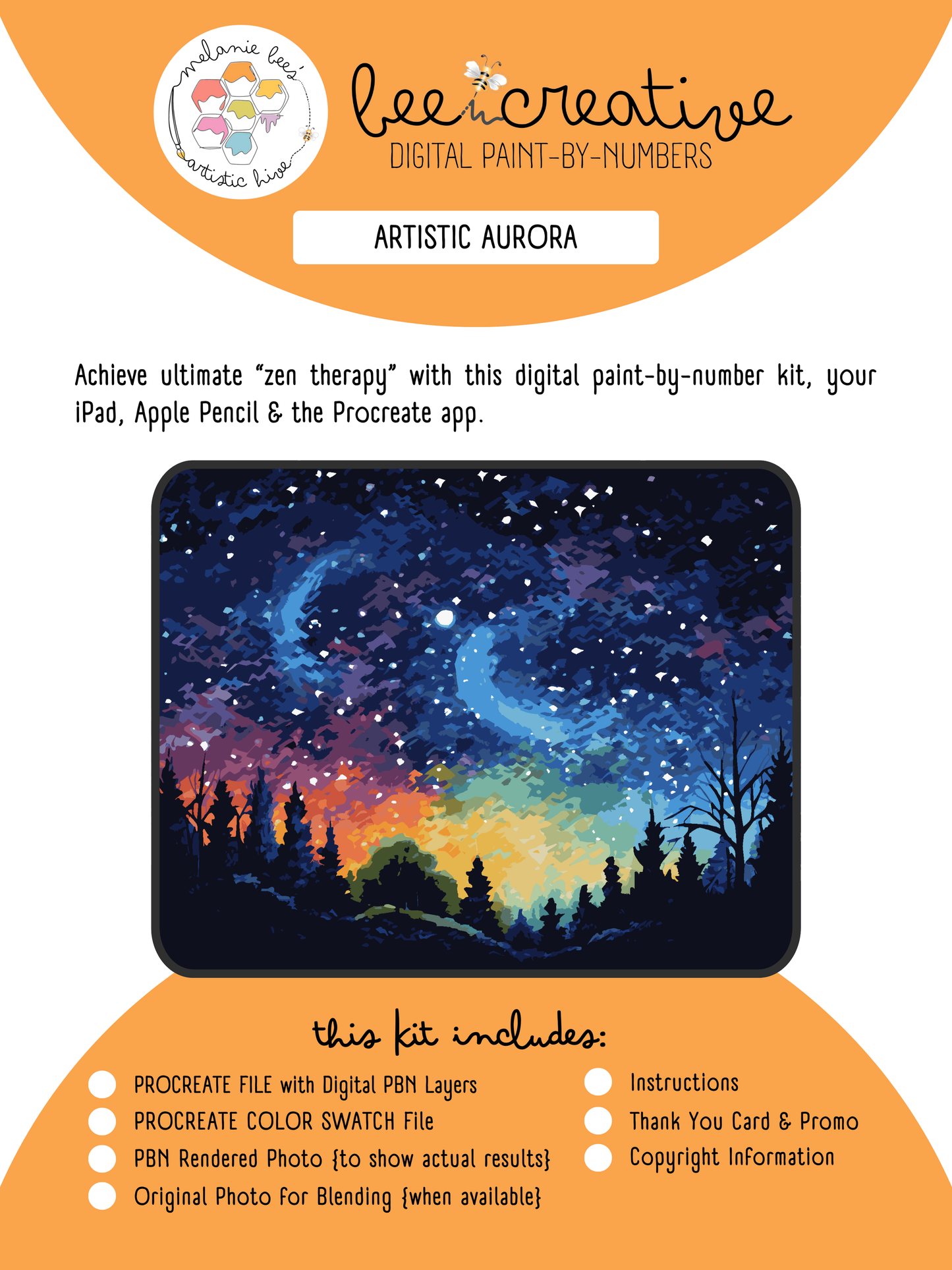 Kit de pintura digital por números BEE CREATIVE {para Procreate} - ARTISTIC AURORA