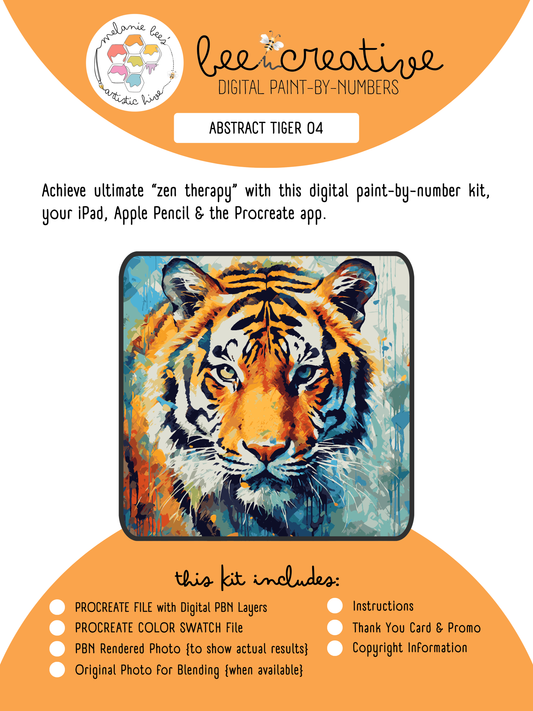 FREE-BEE - BEE CREATIVE Digital Paint by Number Kit {for Procreate} - ABSTRACT TIGER 04