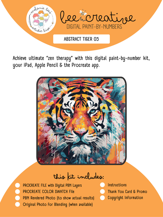 BEE CREATIVE Digital Paint by Number Kit {for Procreate} - ABSTRACT TIGER 05