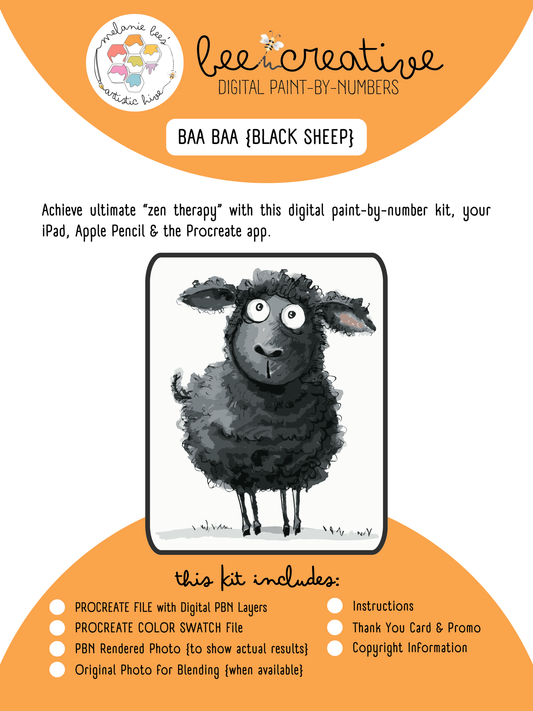 BEE CREATIVE Digital Paint by Number Kit {for Procreate} - BAA BAA {BLACK SHEEP}