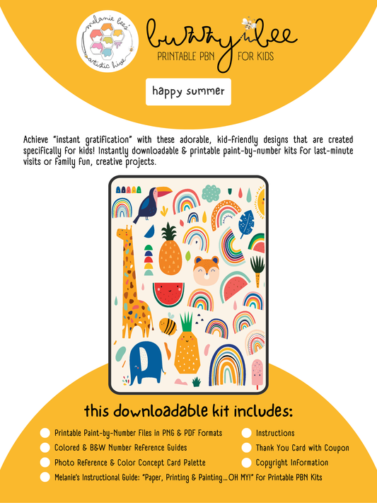 BUZZY BEE KIDS Printable Paint by Number Kit - HAPPY SUMMER RAINBOWS