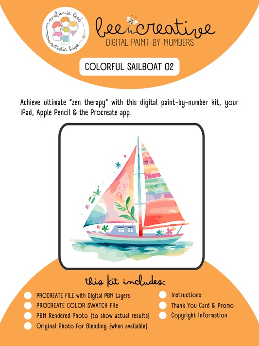 BEE CREATIVE Digital Paint by Number Kit {for Procreate} - COLORFUL SAILBOAT 02