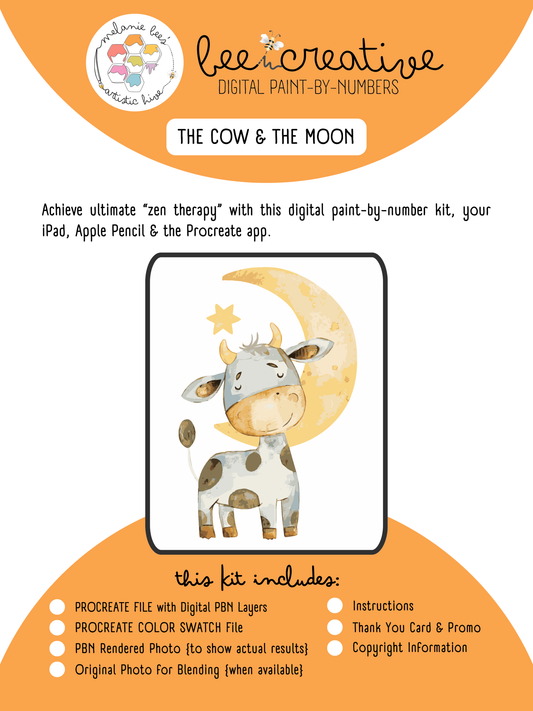 BEE CREATIVE Digital Paint by Number Kit {for Procreate} - THE COW AND THE MOON