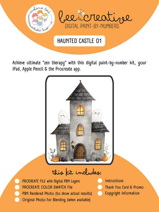 BEE CREATIVE Digital Paint by Number Kit {for Procreate} - HAUNTED CASTLE 01
