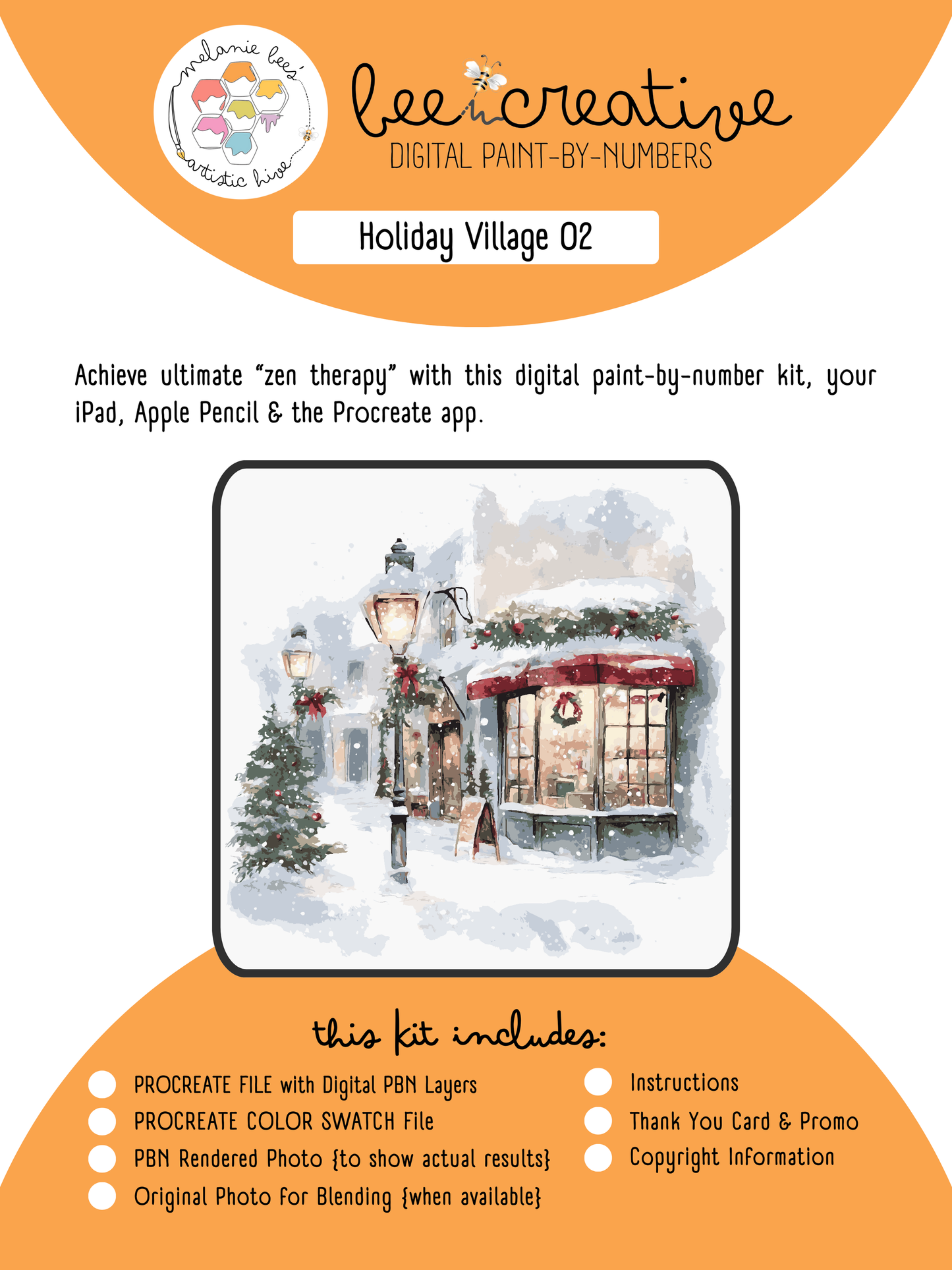 BEE CREATIVE Digital Paint by Number Kit {for Procreate} - HOLIDAY VILLAGE 02