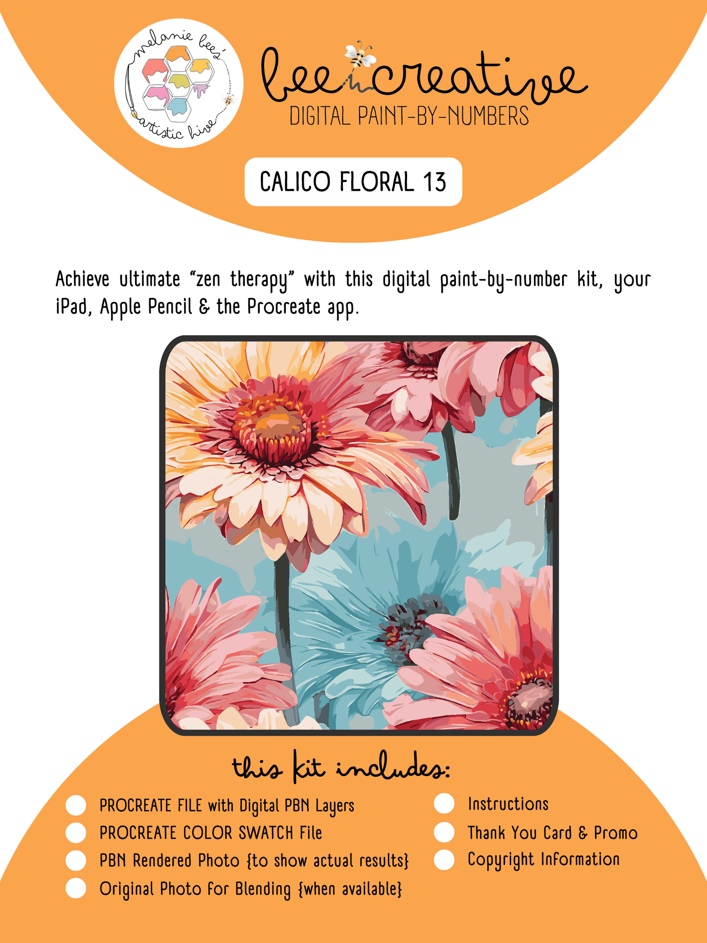 Kit de pintura digital por números BEE CREATIVE {para Procreate} - CALICO FLORAL 13