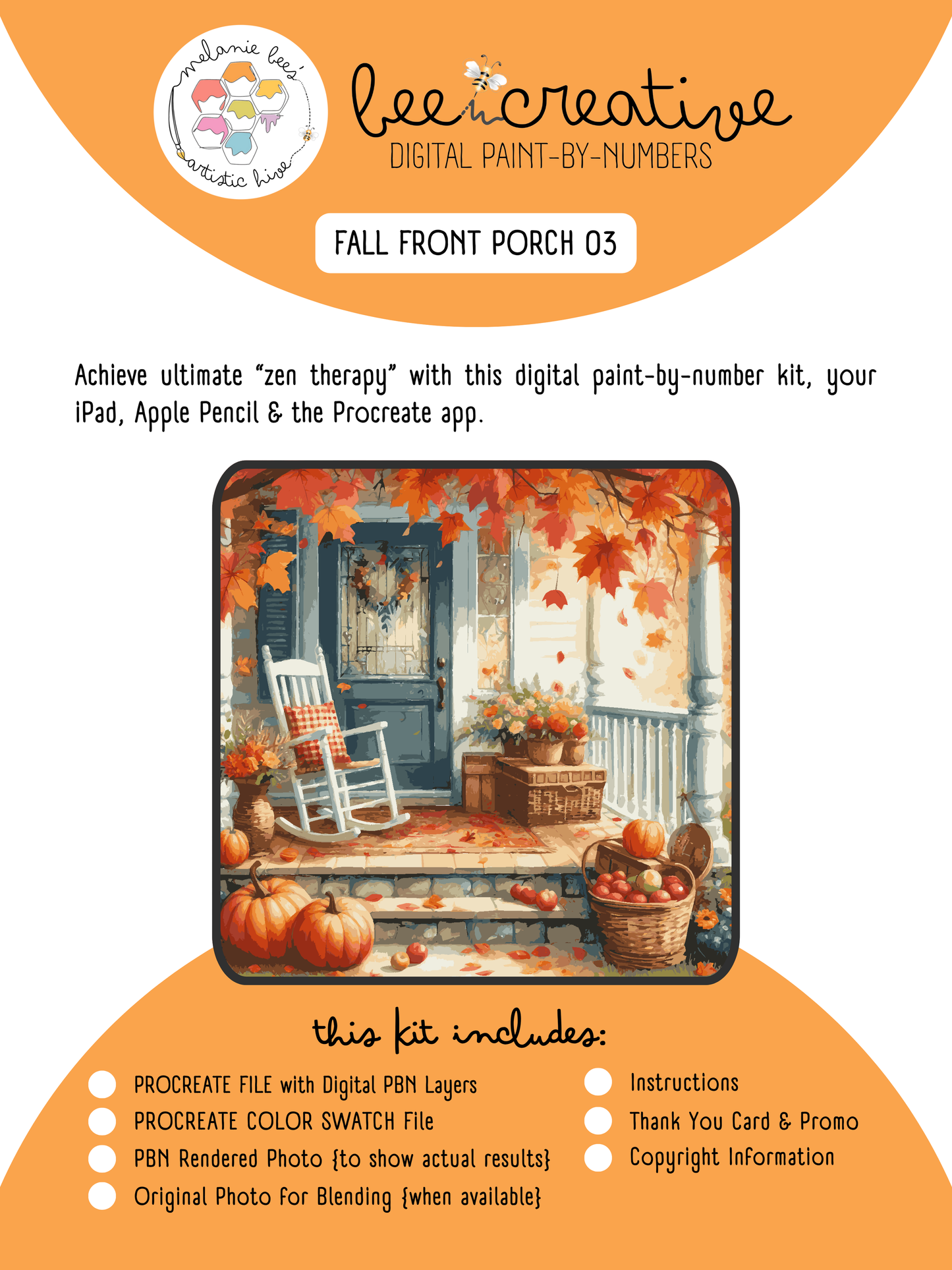 BEE CREATIVE Digital Paint by Number Kit {for Procreate} - FALL FRONT PORCH 03