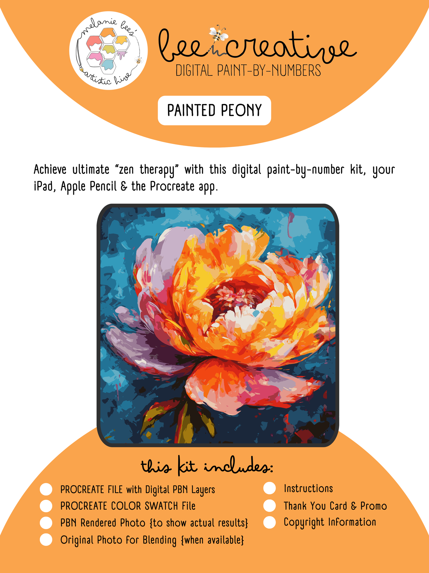 Kit de pintura digital por números BEE CREATIVE {para Procreate} - PEONÍA PINTADA