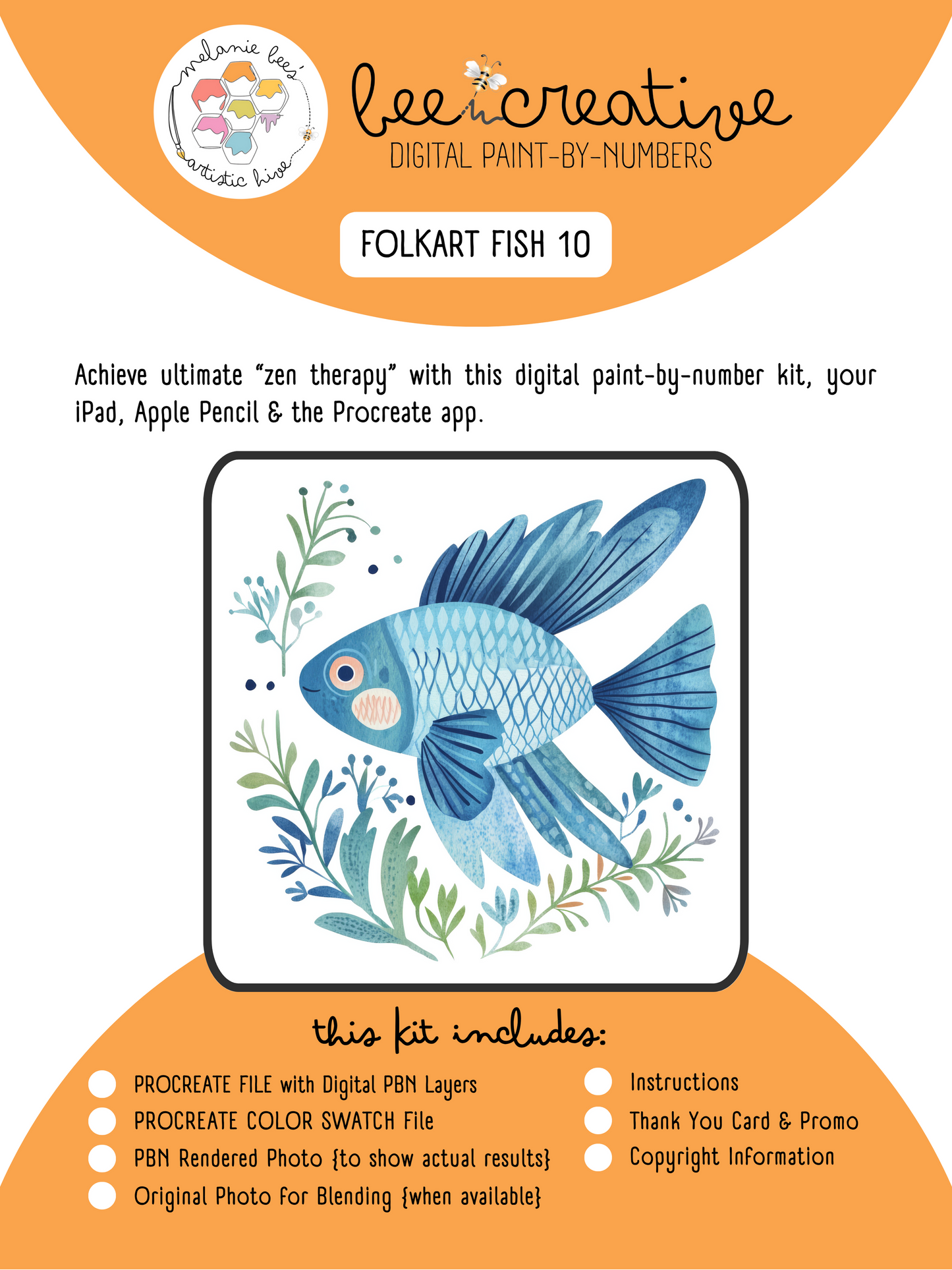 BEE CREATIVE Digital Paint by Number Kit {for Procreate} - FOLK ART FISH 10