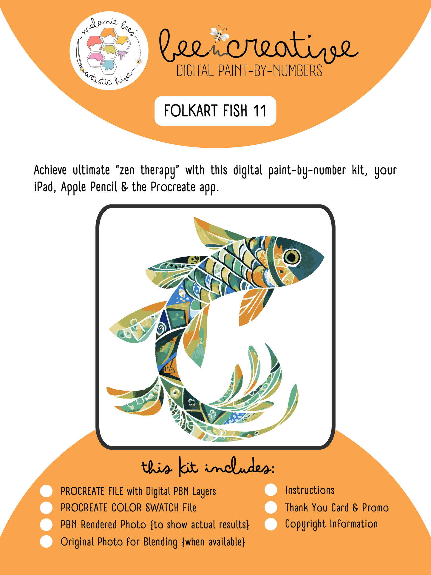 BEE CREATIVE Digital Paint by Number Kit {for Procreate} - FOLK ART FISH 11