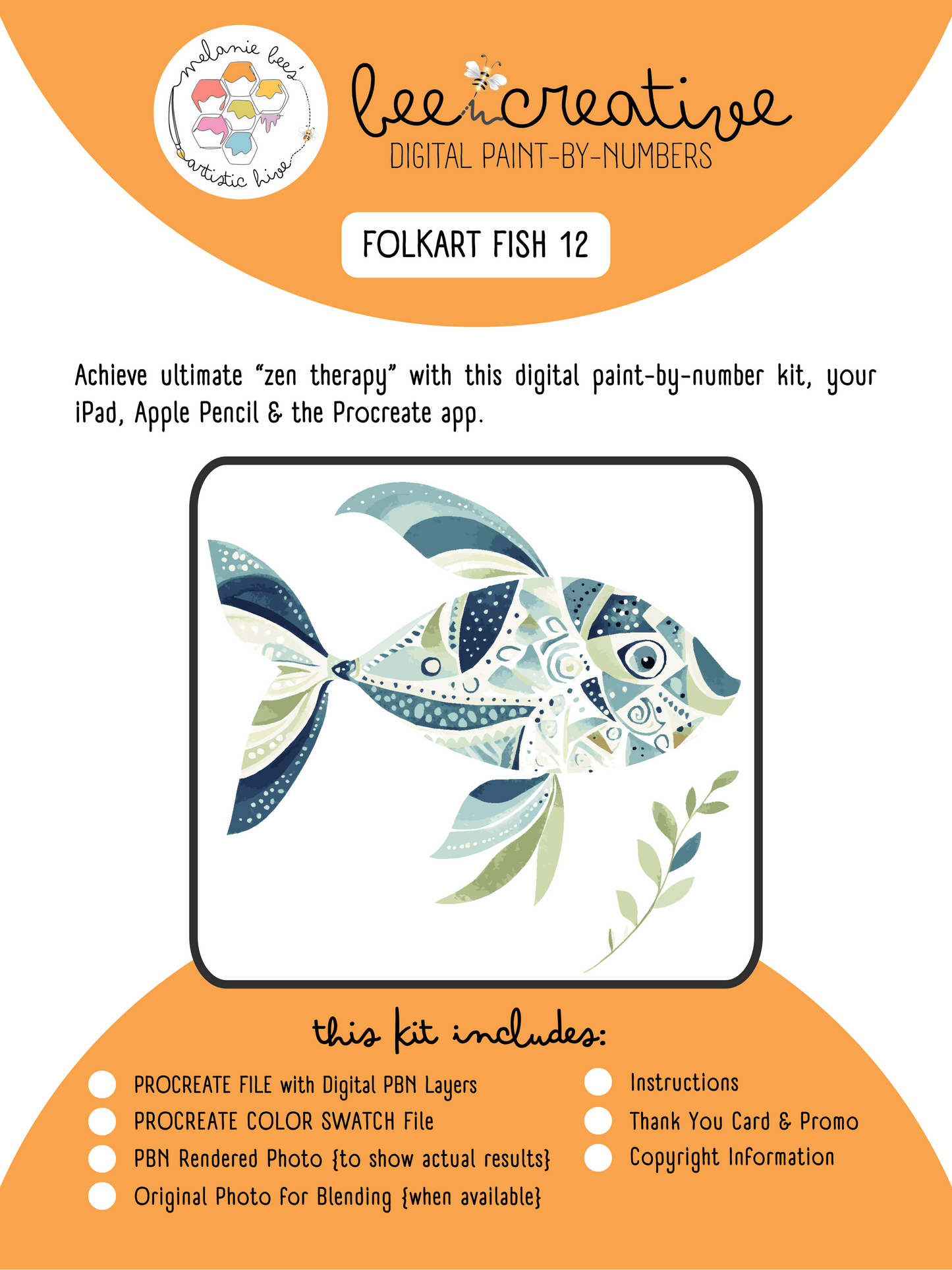 BEE CREATIVE Digital Paint by Number Kit {for Procreate} - FOLK ART FISH 12