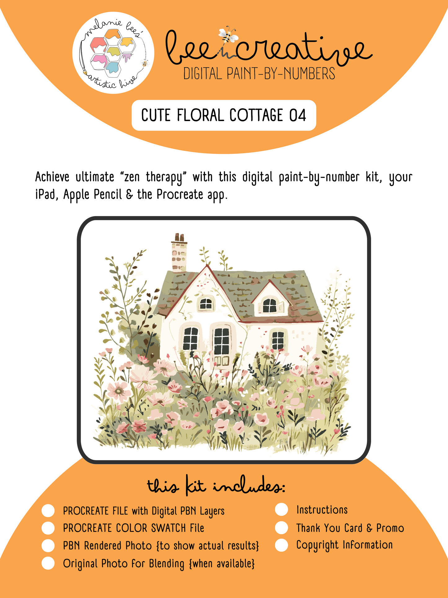 BEE CREATIVE Digital Paint by Number Kit {for Procreate} - CUTE FLORAL COTTAGE 04