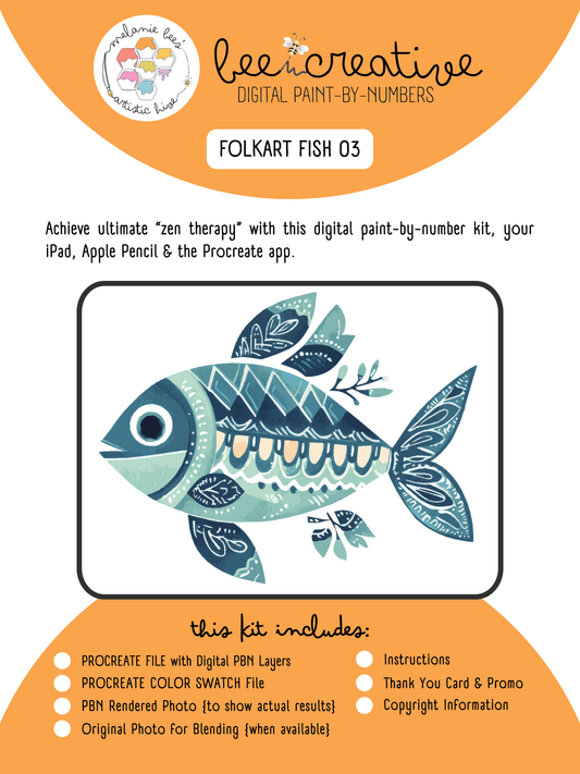 BEE CREATIVE Digital Paint by Number Kit {for Procreate} - FOLK ART FISH 03