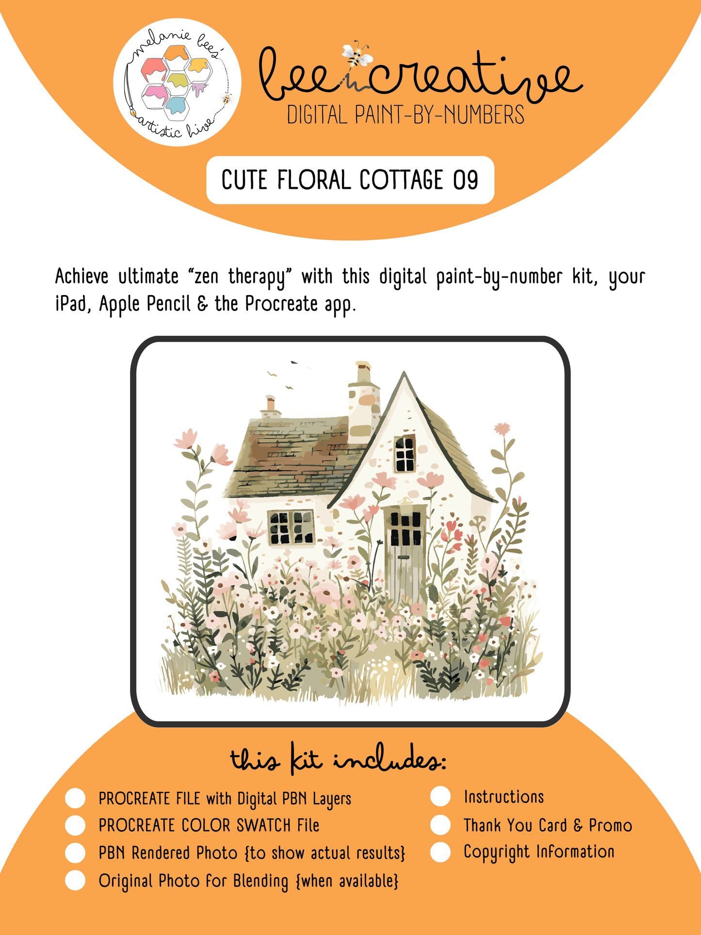 BEE CREATIVE Digital Paint by Number Kit {for Procreate} - CUTE FLORAL COTTAGE 09