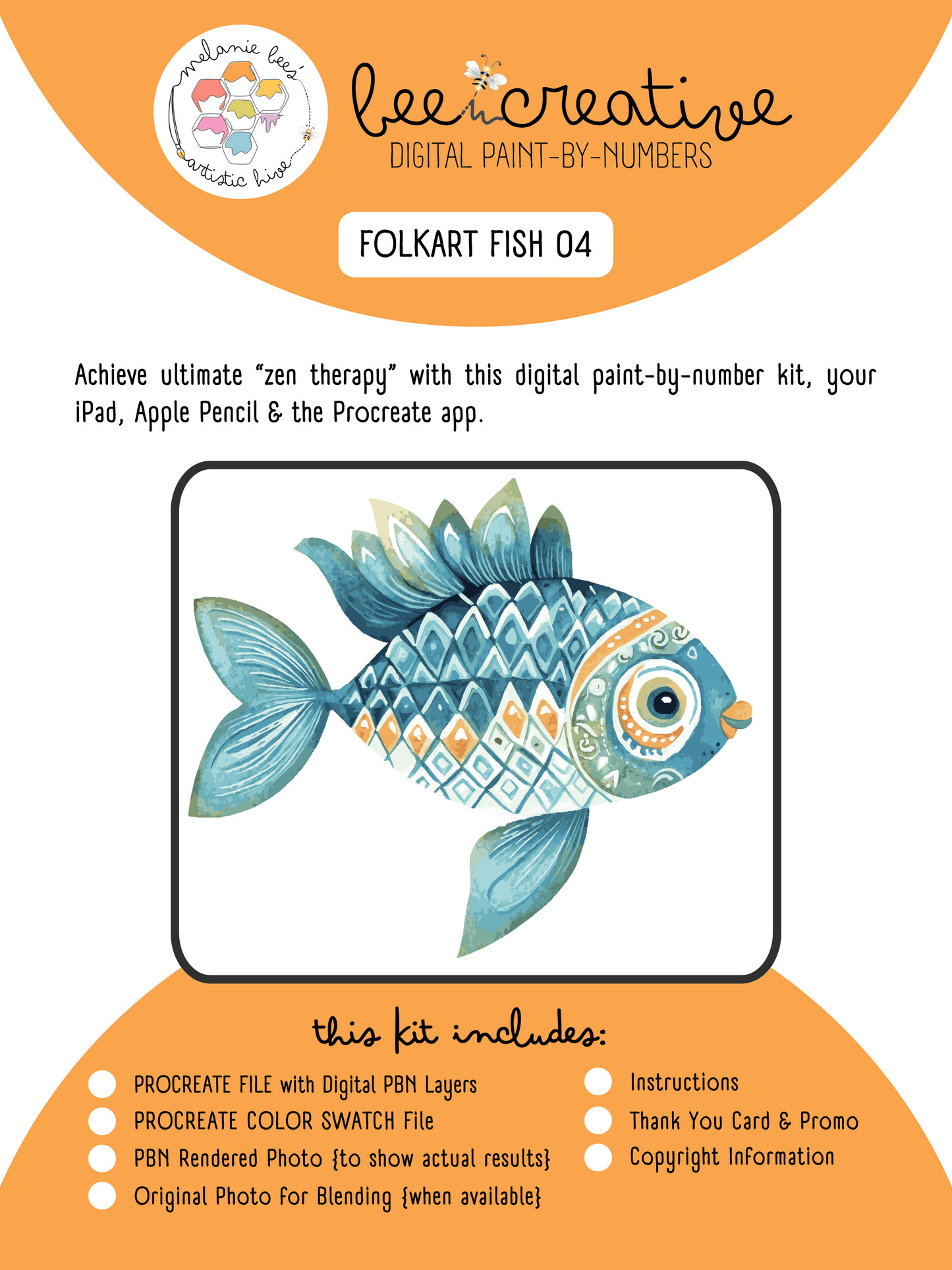 BEE CREATIVE Digital Paint by Number Kit {for Procreate} - FOLK ART FISH 04