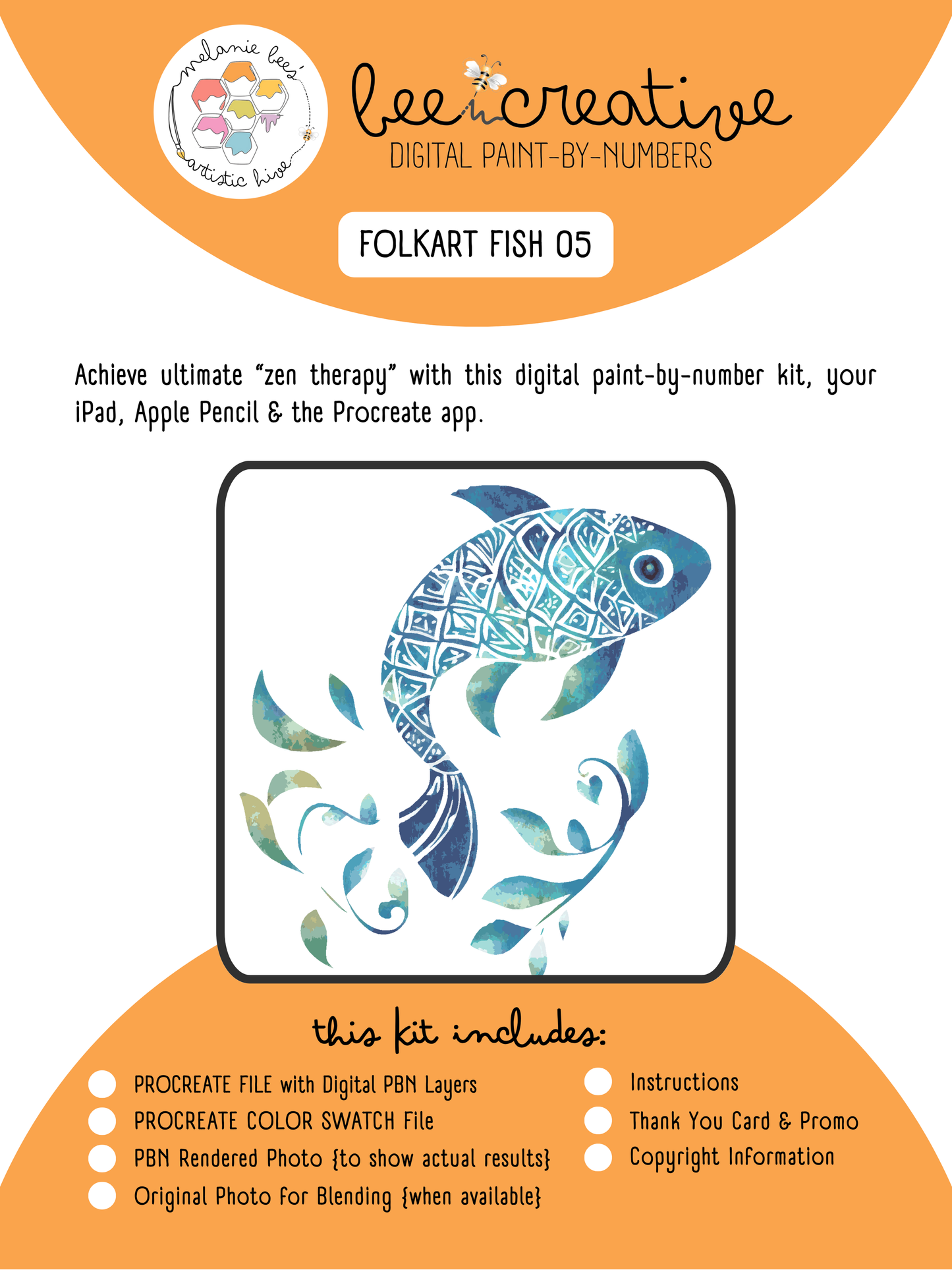 BEE CREATIVE Digital Paint by Number Kit {for Procreate} - FOLK ART FISH 05