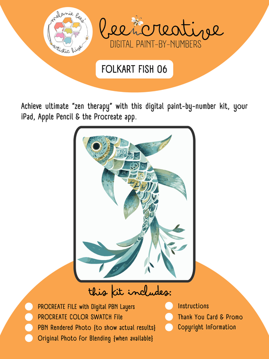 BEE CREATIVE Digital Paint by Number Kit {for Procreate} - FOLK ART FISH 06