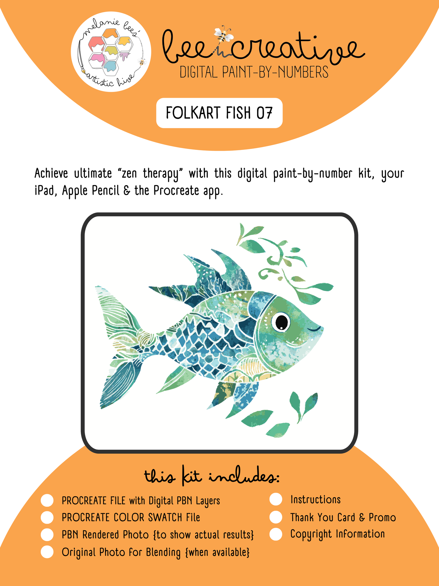 BEE CREATIVE Digital Paint by Number Kit {for Procreate} - FOLK ART FISH 07