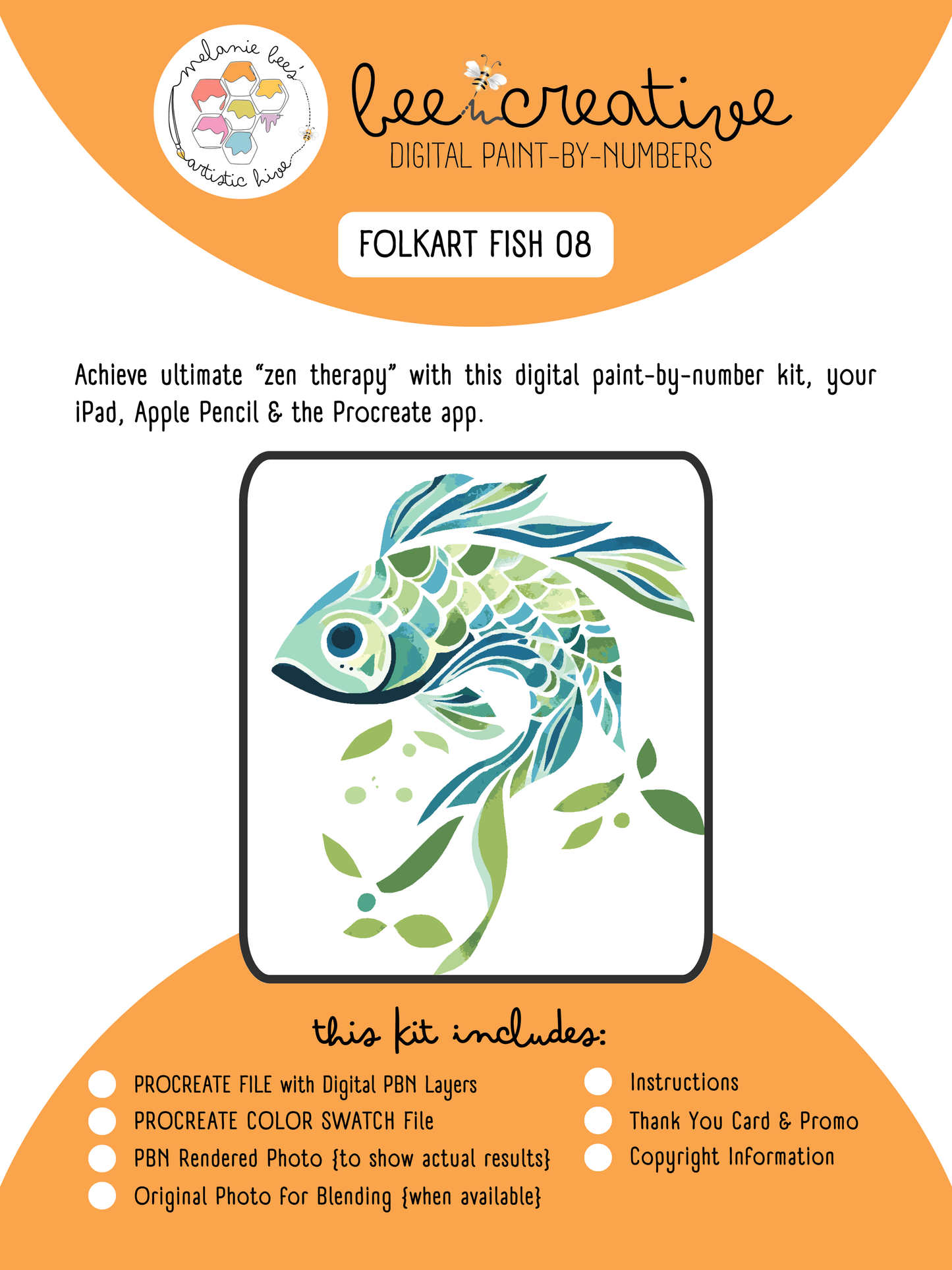 BEE CREATIVE Digital Paint by Number Kit {for Procreate} - FOLK ART FISH 08