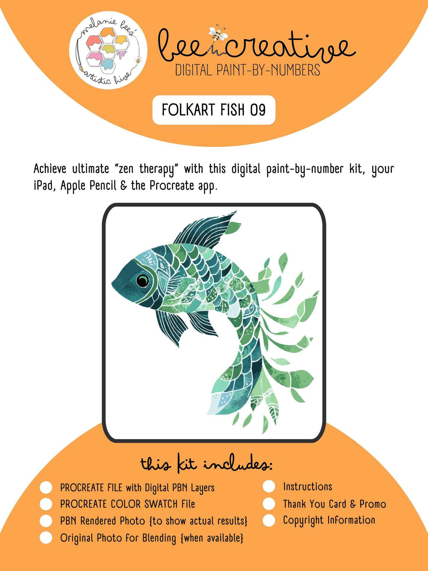BEE CREATIVE Digital Paint by Number Kit {for Procreate} - FOLK ART FISH 09