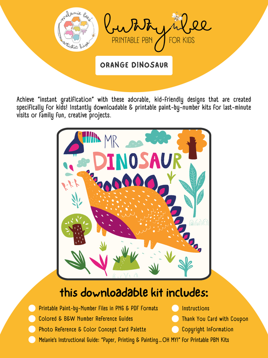 BUZZY BEE KIDS Printable Paint by Number Kit - ORANGE DINOSAUR