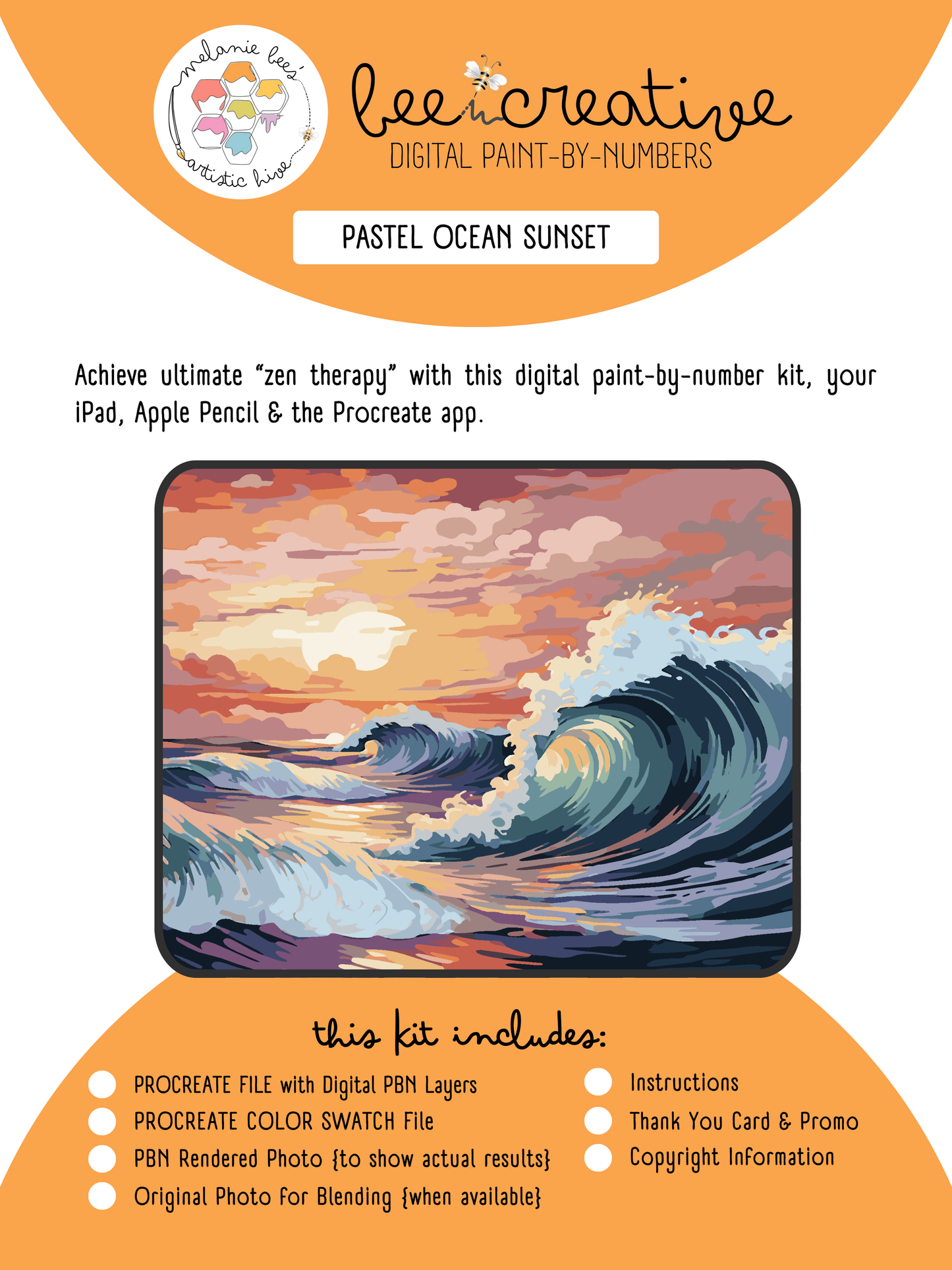Kit de pintura digital por números BEE CREATIVE {para Procreate} - ATARDECER EN EL OCÉANO PASTEL