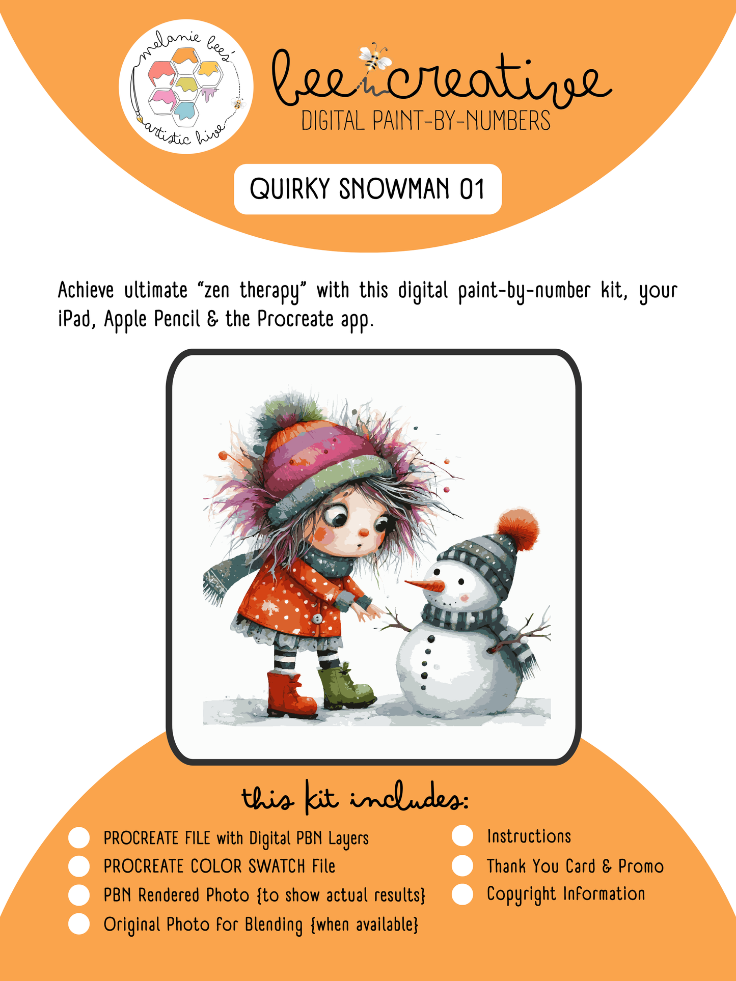 Kit de pintura digital por números BEE CREATIVE {para Procreate} - MUÑECO DE NIEVE EXTRANJERO 01