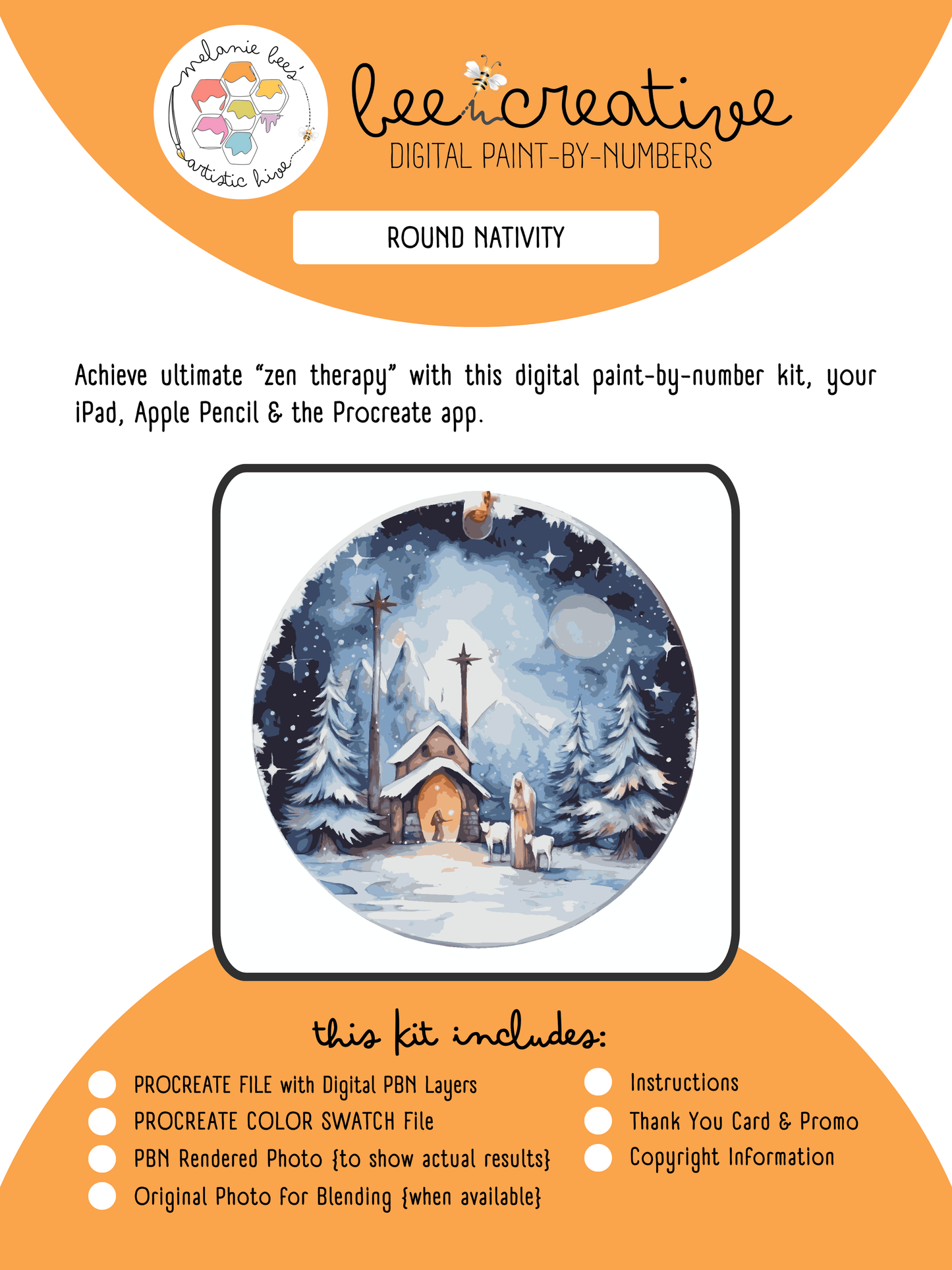 BEE CREATIVE Digital Paint by Number Kit {for Procreate} - ROUND NATIVITY