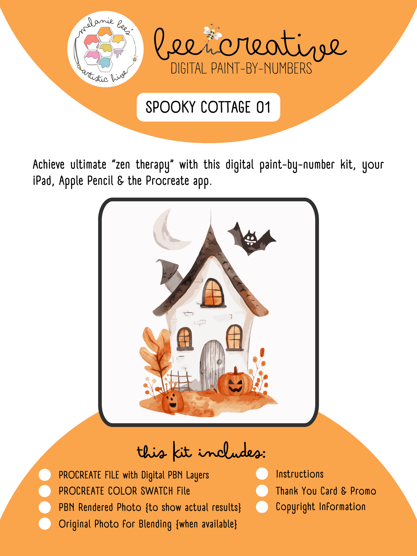BEE CREATIVE Digital Paint by Number Kit {for Procreate} - SPOOKY COTTAGE 01