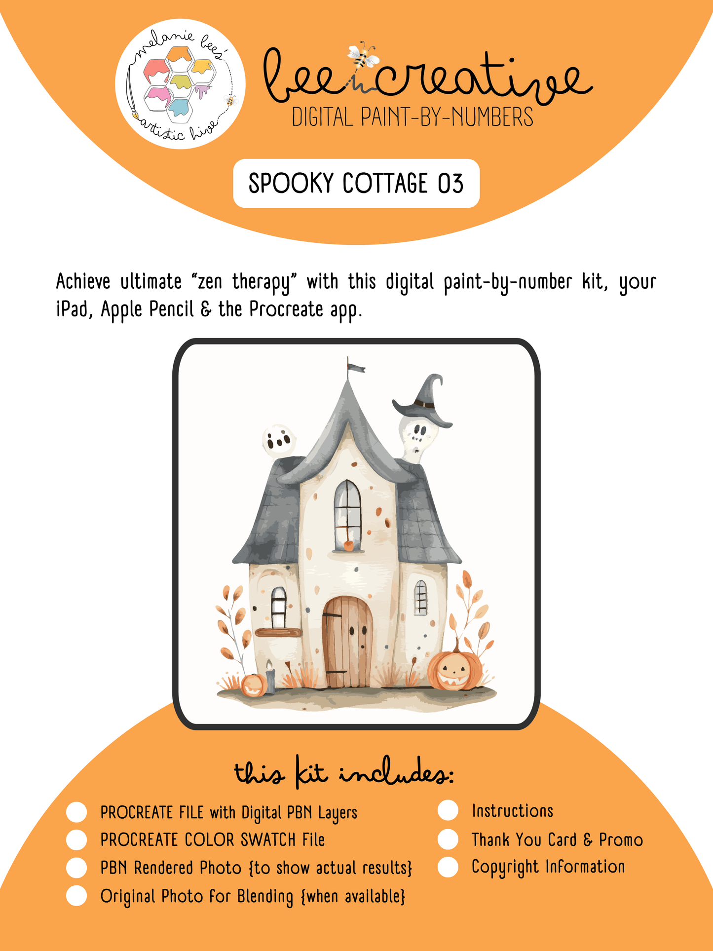 BEE CREATIVE Digital Paint by Number Kit {for Procreate} - SPOOKY COTTAGE 03