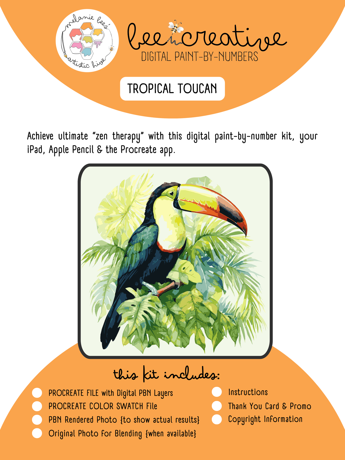 Kit de pintura digital por números BEE CREATIVE {para Procreate} - TUCÁN TROPICAL 01