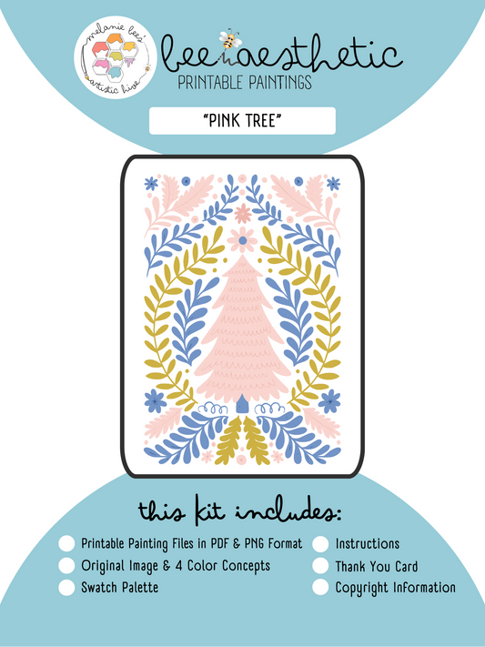 BEE AESTHETIC Printable Painting Kit - PINK CHRISTMAS TREE