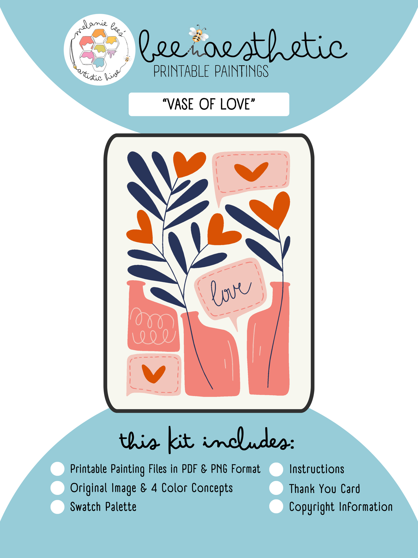 BEE AESTHETIC Printable Painting Kit - VASE OF LOVE